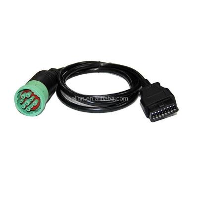 China Diagnostic Fault Code J1939 German 9 Pin Female Green To J1962 OBD2 OBDII 16 Pin Female Cable for sale