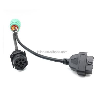 China All Cars Green German 9-Pin J1939 Female to OBD-II 16-Pin Female and J1939 to Male Truck Y Cable for sale