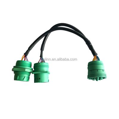 China Diagnostic Fault Code Green Type - 2 9-Pin J1939 Female To Threaded J1939 Male And Square J1939 Male Flange Split Y Cable for sale