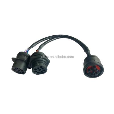 China Diagnostic Fault Code Black Type 1 9-Pin J1939 Female To Male Square J1939 Flange And J1939 To Threaded Male Y Splitter Cable for sale