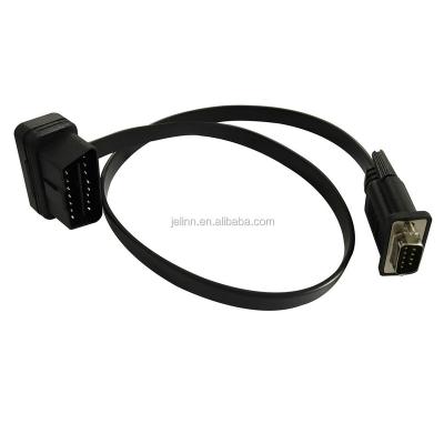 China High Quality Car Inspection 16 Pin OBDII OBD2 Flat Male to DB9P Female Cable Diagnostic Extension Cable for sale