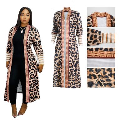 China 2021 Autumn Breathable Fashion Clothes Knitted Women Long Jacket Leopard Coats Cardigan Sweater for sale