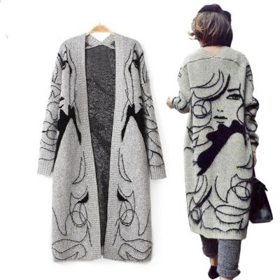 China Breathable Fashion Casual Women Clothing Loose Long Sleeve Jacquard Weave Oversized Knit Lagy Cardigan Sweater for sale