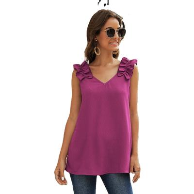 China QUICK DRY The Latest Design Fashion Solid Color Tops V-neck Sleeveless Top Women's Casual T-Shirt for sale