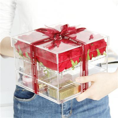 China JAYI Forever Gift Luxury Clear Acrylic Flower Box Preserved I Love You Rose Gift Packaging Box With Drawer for sale