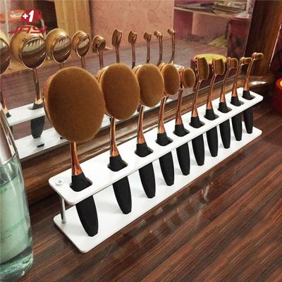 China JAYI Custom 10 Grids Acrylic Toothbrush Holder Appearance Storage Boxes Organizer Big Makeup Brush Display Holder Oval Rack for sale