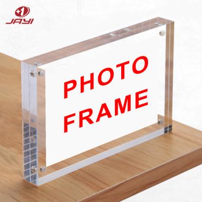 China JAYI Clear Magnetic Photo Picture Frame Double In Place 4x6 Custom Decorative Cube Decorative Clear Side Acrylic Block Set 5x7 for sale