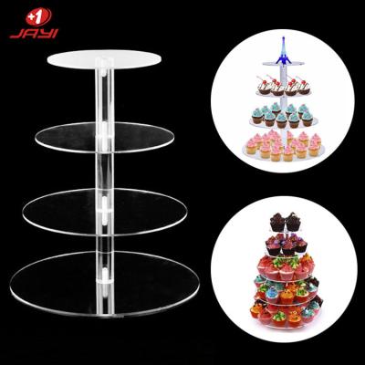 China JAYI Viable Custom 3 Tiers Round Cupcake Stand Removable Acrylic Clear Cup Cake Stand Wedding Decoration for sale