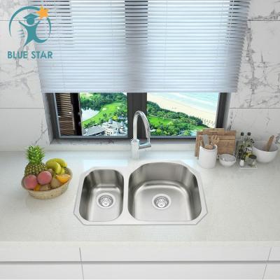 China Without Faucet Wholesale 304 Stainless Steel Square Kitchen Welded Double Bowl Step Downs Long Sale Style Surface for sale