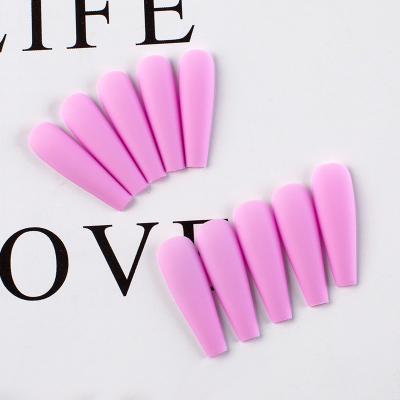 China Easy Apply Custom Design Fashion Label Press On Nail Tip Ballerina Color Sheer Matte Full Cover False Nails Tips for sale