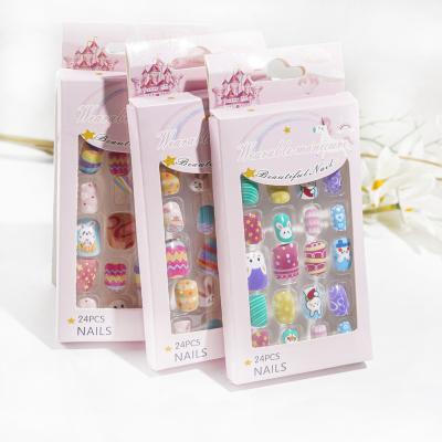 China Easy Apply Various Styles 24pcs/Box Decoration Lovely Gift Kids Press On Nails Pre-Gum Kids Fake Nails for sale