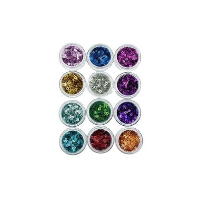 China Easy Apply 12 Color Glitter Nail Art Sequins High Quality Round Glitter Nail Glitter Volume for sale