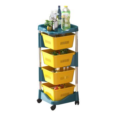 China JX-Multifunctional Sustainable Rack Place Plastic Storage Rack For Vegetable And Fruit Revolving Kitchen Cart With Wheels for sale