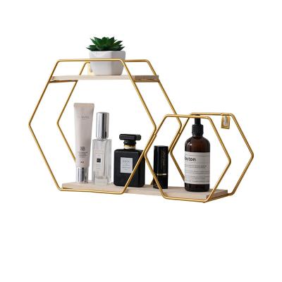 China Nordic Modern Metal Living Rack Decoration Wall Hanging Pentagonal Storage Rack Shelf INS Storage Shelf Living Room Bedroom for sale