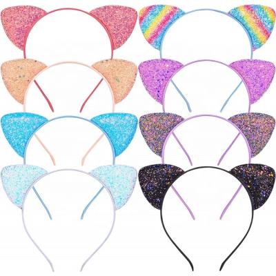 China Wholesale Custom Cute Glitter Cat Ear Headband Sequin Kitty Hair Circles Hair Accessories Party Decoration for sale