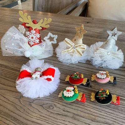 China New Arrival Christmas Kids Hair Clips Popular Design Red Gold Shiny Hair Clips For Party Hair Decoration for sale