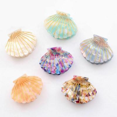 China New Trendy Women's Shell Hair Claws Clip Acetate Resin Floral Printing Clips Grips Ponytail Hairpins for sale