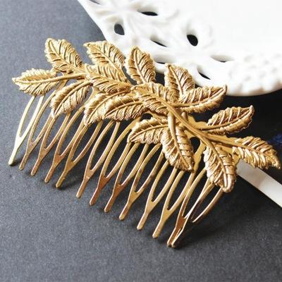 China Retro Bride Limited Europe Adorn Item Combs Multilayer Leaves Inserted Golden Hair Forks for sale