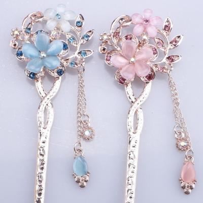 China National Wind Hair Sticks Cat Eye Stone Hair Pin Double Flower Hair Clip Classic Barrette Hairpin Hair Sticks for sale