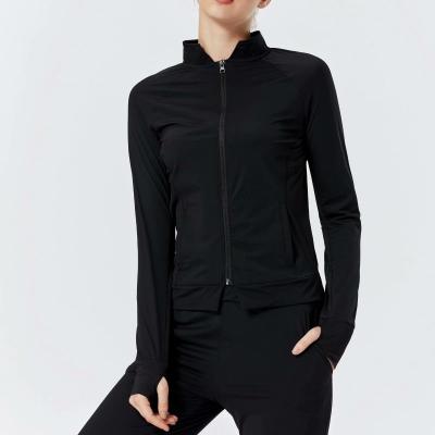 China Breathable Sports Jacket Women Long Sleeve With Thumb Hole Yoga Shirt Zipper Design Fitness Sports Coat Top Workout Gym Wear for sale