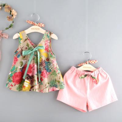 China Fashion Anti-Shrink Wholesale Summer Kids Dressing Sets Floral Girl Clothes 2 PCS Boutique Outfits for sale