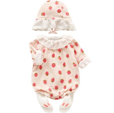 China Anti-Shrink Spring Girl Strawberry One-Piece Rompers and Autumn Baby Romper Cute Babies Three-Piece Suit for sale