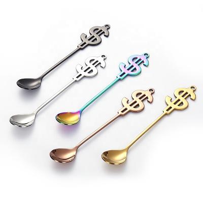 China Sustainable Creative Spoon 304 SS Dollars Dessert Spoon And Fork Set 18/8 Stainless Steel Tea Spoon for sale