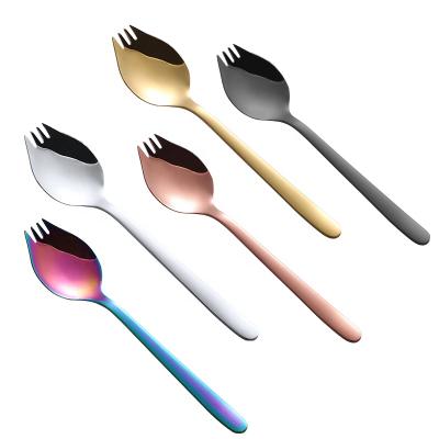 China Viable Gold Cutlery Double Scoop 18/8 Stainless Steel Camping Spork Salad Spoon for sale