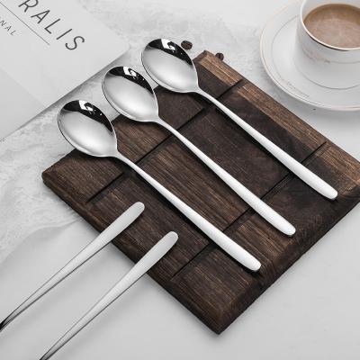 China Best Sustainable Long Handle Soup Spoon Hot-selling Stainless Steel Style Soup Rice Round Korean Spoon for sale