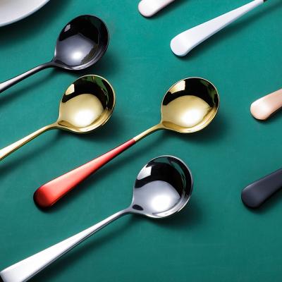 China Viable 304 Stainless Steel Round Head Spoon Baby Gold Kids Eat With Long Handle Coffee Dessert Milk Spoon for sale