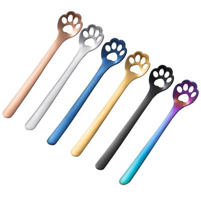 China Viable Small Mini Mixing Spoon Set Metal Titanium Hollow Paw Spoon Creative Gold Cat Claw Spoon for sale