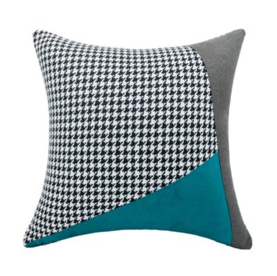 China Living Room Nordic Wholesale Sublimation Decoration Splice Houndstooth Patchwork Folded PU Leather Pillow Case for sale