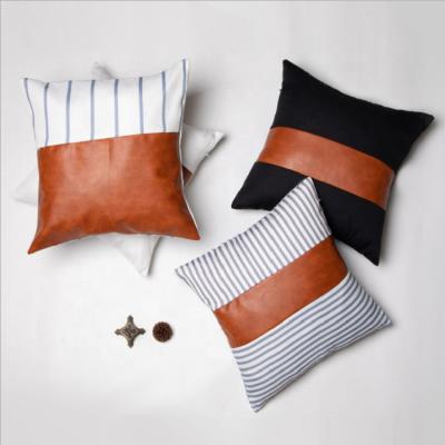 China Bed Topfinel Customized PU Faux Leather Quilting Cushion Canvas Square Stripe Cushion Covers 45*45 for sale