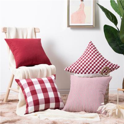 China Viable Custom Pastoral Style Check Cushion Pillow Bolster Pillow Case Plaid 45*45 50*50 Cushion Covers for sale