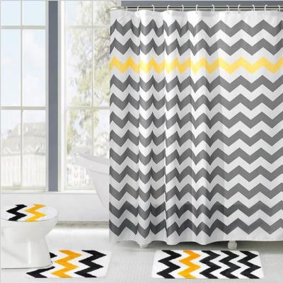 China Durable Good Quality Waterproof Fabric Bathroom Shower Curtain And Geometric Bath Mat Cover Set 4Pcs for sale