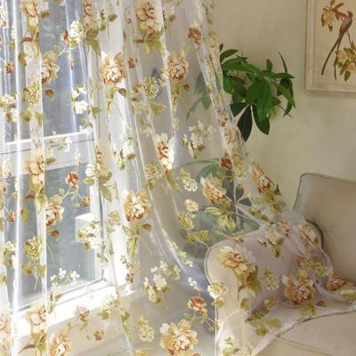 China Translucent Wholesale Floral Curtains For Sliding Window Drapes Sheer Fabric Window Curtain for sale