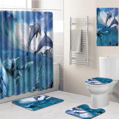 China Sustainable Washable Shower Curtain, 5 Pcs Bathroom Set With Shower Curtain, Custom Printed Shower Curtains for sale