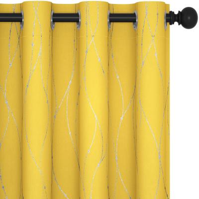 China Nordic Yellow Geometric Print Home Blackout Bedroom Living Room Decoration Sun Protection Hangs Polyester Blackout Window Curtain for sale