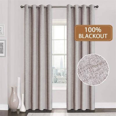 China Blackout Style Hotel Living Room Bedroom Sun Protection Modern Grommet Waterproof Polyester Ready Made Blackout Canvas Curtain for sale