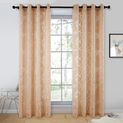 China Modern Luxury Sheer Leaf Pattern Jacquard Voile Voile Window Tulle Curtain For Living Room Bedroom for sale