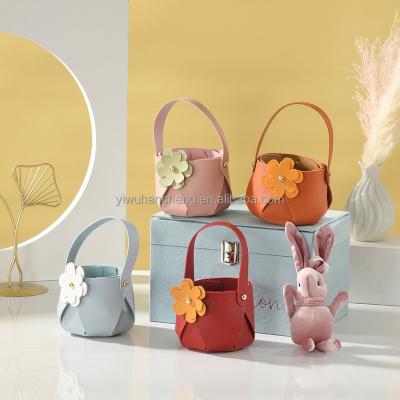 China Party Supplies New Arrival Cute Flower Leather Candy Gift Basket Christmas Storage Handbag Wedding Party Candy Basket for sale