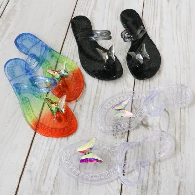 China Summer Diamond Bows Beach Colorful Flip Flops, Jelly Flat Bottom Women Butterfly Rhinestone Fashion Trend Slippers for sale