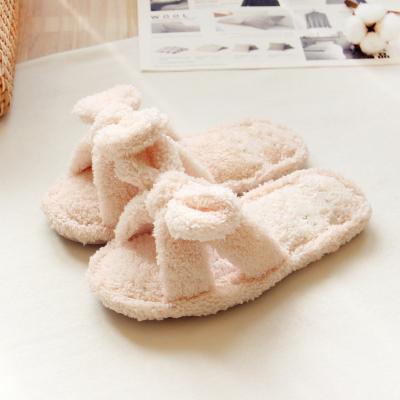 China Free Shipping Anti-Smell Women Fluffy Sherpa With Bow Memory Foam Winter Ladies Slippers for sale