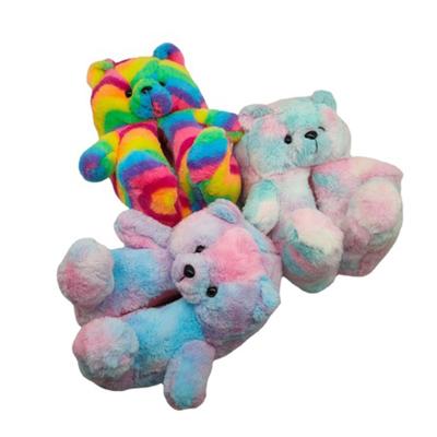 China Free Shipping Comfortable Plush Teddy Bear Fashion Trend Novelty Rainbow Slippers for sale