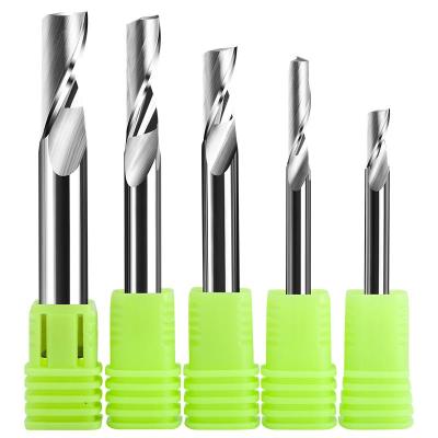 China CNC Machining CNC Milling Tool Single Flute Parts Cutter Router Bit CNC Spiral End Mill Down Cut Carbide Milling Cutter end mill for mdf rope wood pvc for sale