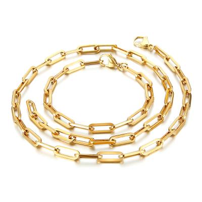 China New Arrival Eco-Friendly 14K Gold Plated Square Paperclip Link Chain For Men's Bracelet & Necklace Jewelry Sets Making for sale