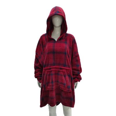 China Anti-Static Plaid Hoodie Blanket Pullover Sweater Flannel Padded Warm Large Size Casual Home Clothing Lazy Blanket for sale