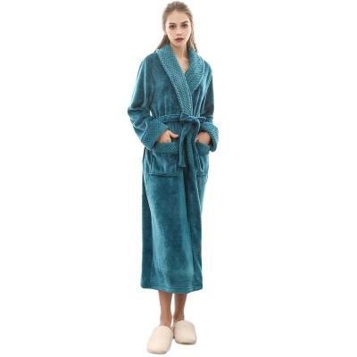 China QUICK DRY luxury flannel fleece shawl collar bathrobes women long robe sleepwear with pockets and belt for sale