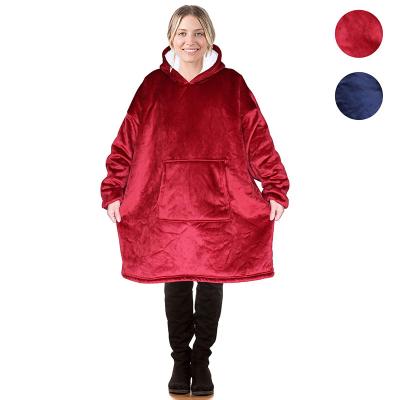 China Double Sided Fire Retardant Oversized Blanket Hoodie Sweatshirt TV Blanket With Sherpa And Plush Fleece Blanket With Sleeves And Pocket for sale