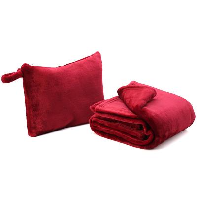 China Anti-pilling Portable Travel Pillow and Throw Airline Blanket Set in Pocket 2 in 1 Car Pillow Cover with Zipper Bag for sale